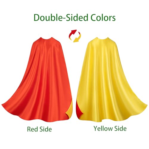 Bosvin Adult Superhero Cape & Mask Set - Double-Sided Red & Yellow Super Hero Capes and masks for Men Women Dress-Up Parties
