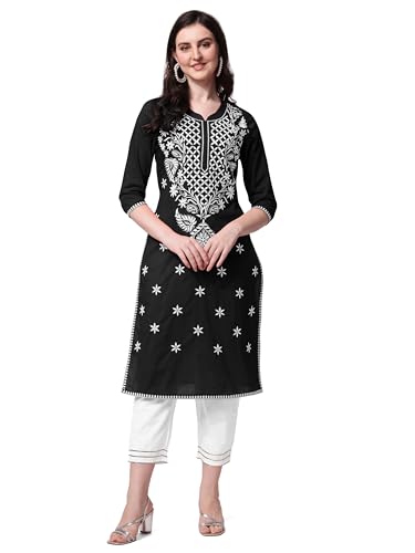 Image of MIRCHI FASHION Pure Cotton Lucknowi Chikankari Embroidered Kurta Set | Straight Fit Kurta Pant Outfit | Ethnic Office Wear & Daily Style 2 Piece Collection