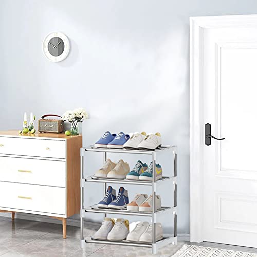 NIAWECAN Shoe Rack - White, Mini 4-Tier Organizer for Entryway Hallway and Corner Space Saving, Black, 4 Tier,White - Image 4