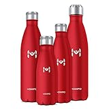 HOMPO Metal Water Bottle Stainless Steel - 26oz/ 750ml Vacuum Insulated Double Walled Thermos, Bpa Free Reusable Drinks Bottle Hot & Cold with Leak Proof lid for Kids, Hiking, Gym(Red)