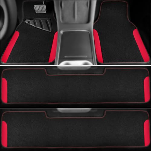 image for CAR PASS Waterproof Universal Faux Leather 3Row Car Floor Mats, Red Ca