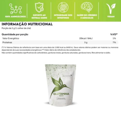 Glutamina + L-Glutamina100% Aminoácido S/Sabor Puravida 300g