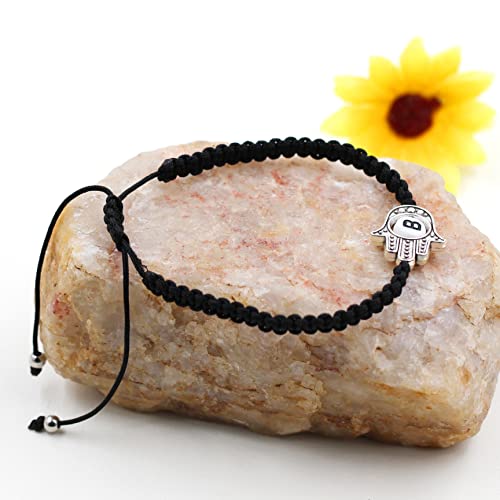 Image of Uloveido Customized A to Z 26 Letters Hand of Fatima Bracelet - Fatima Hamsa Hand Evil Eye Protection Bracelet Lucky Charm Adjustable Braided Black String