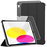 CACOE iPad 第11世代 A16/ iPad 第10世代 10.9インチ用ケース スクリーンプロテクター付き - 超薄型、スタンド機能付き スリム PUレザー スマート保護ケース 濃い黒