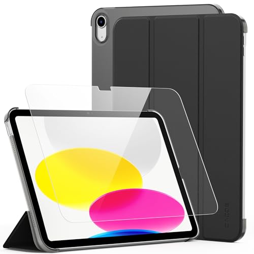 CACOE Hülle für iPad 11. Generation A16/ iPad 10. Generation 10.9 Zoll mit Schutzfolie - Ultra Dünn mit Standfunktion Slim PU Leder Smart Schutzhülle, Schwarz