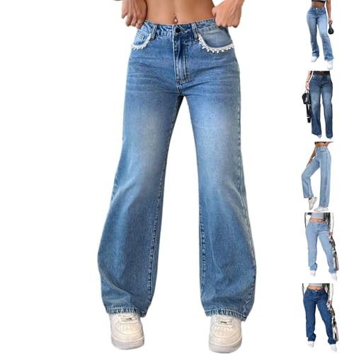 fanmpghleoo Wide Straight Leg Jeans for Women Trendy Baggy High Waisted Jeans Summer Casual Light Denim Trousers with Pockets