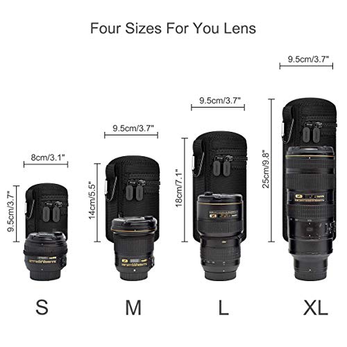 Arvok Lens Pouch Set, Water Resistant Protective Lens Cases For Dslr Camera Lens, 4 Size Thick Camera Lens Bag For Nikon, Tamron, Sigma, Pentax, Sony, Olympus, Panasonic #TOP3