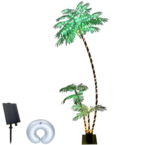 SOSHOT 7FT Solar Lighted Palm Trees for Outside Patio Light Up 260 LED Artificial Fake Tree Lights...