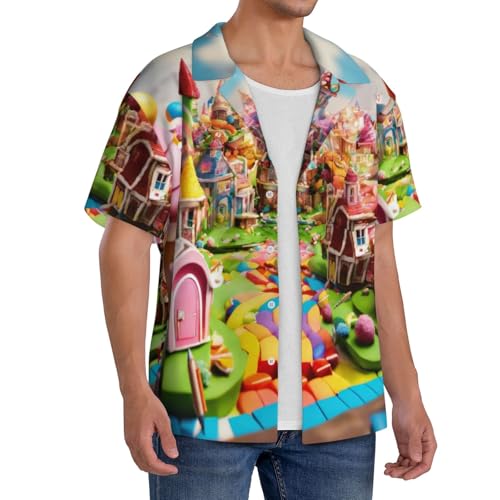 Candy Land Print Stylish Men's Casual Shirts,Short Sleeve Dress Shirts for Men,Polyester Button Down Shirts4