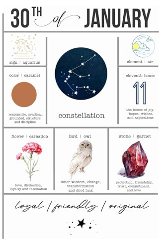 Personalized January 30 Birthdate Gift Journal Born on January 30 Birthday Gift Notebook Featuring Aquarius Zodiac January Birth Flower and Birthstone image 2