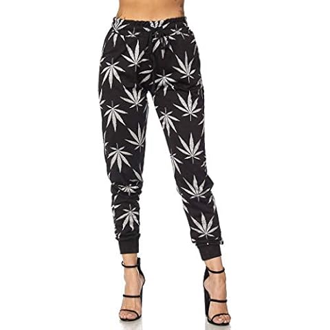 SOHO GLAM Women's Classic Soft Comfy Drawstring Black Weed Jogger Pants - Medium Cover