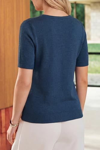 Image of Arach&Cloz Women's Wool Blend Cropped Lightweight Short Sleeve Summer Business Casual Cardigan Tops