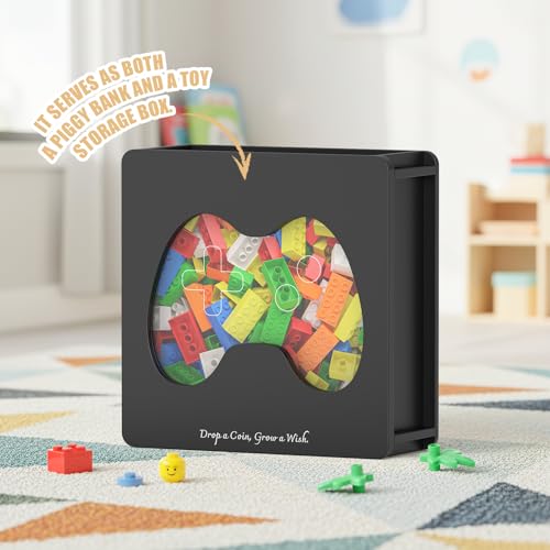Image of Summidate Wooden Money Saving Box, Clear Window Cash Vault Savings Box with DIY Stickers, No-Assembly Handle Piggy Bank for Kids & Adults, Personalized Birthday /Baby Shower /Wedding Gift