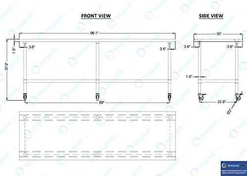 Image of AmGood 96 inch Long x 30 inch Deep Stainless Steel Table with Casters