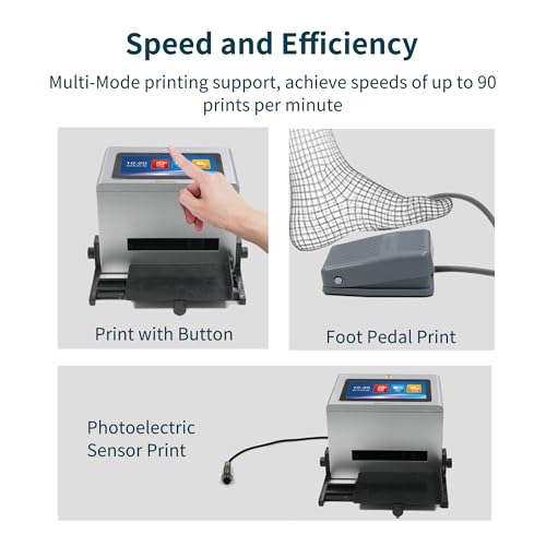Image of Phezer Automatic Continuous Inkjet Coding Machine for Small Business with Original Quick-Drying Ink Cartridge, Intelligent Printer for Production Date /Time /Barcode /QR Code /Logo (5-Inch Touch Screen)