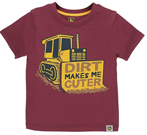 John Deere Maroon Dirt Makes Me Cute Bulldozer Short Sleeve T-Shirt Sizes 2T 3T 4T