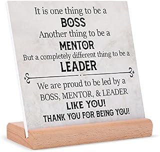Niyewsor Boss Gifts Desk Decor - Best Boss Mentor Leader Gift From Employee Coworkers, Team Leader Gifts for Boss Day Christmas Birthday Retirement, Thank You Gifts Plaque with Wooden Stand
