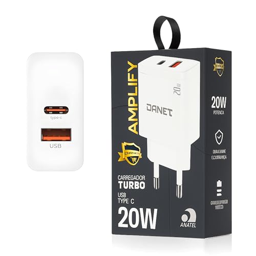 Carregador de Parede Duplo Amplify PD 20W Turbo com Saídas USB-C e USB-A Bivolt - Danet