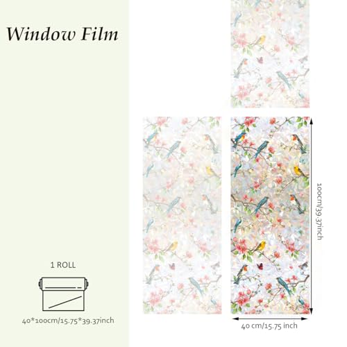 Película Decorativa para Ventana Runtoo Flores y Pájaros miniatura 4