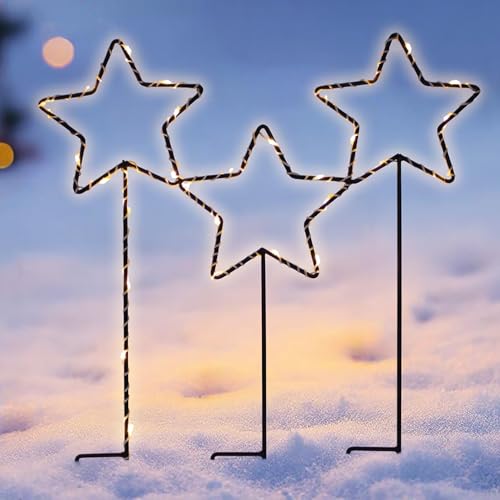 Spetebo LED Gartenstecker Metall 3 Sterne mit Timer batteriebetrieben...