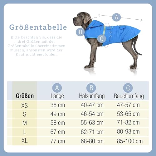Bella & Balu Hunderegenmantel - Wasserdichter Hundemantel mit Kapuze und Reflektoren für trockene, sichere Gassigänge, den Hundespielplatz und den Urlaub mit Hund (S - Blau)
