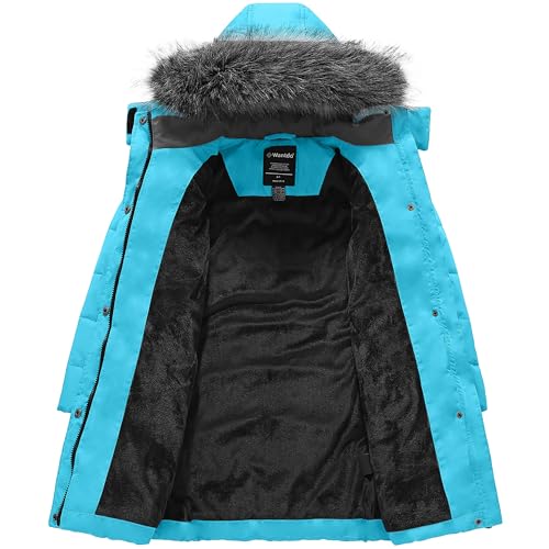 Image of wantdo Girls Winter Coats Long Puffer Jackets Fleece Lined Removable Hood | Detachable Faux Fur, 5000mm Waterproof, Zippered Pockets, Machine Washable