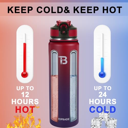 Image of TOPBADE 32oz Insulated Water Bottle with Straw Lid & Spout Lid & Paracord Handle, Stainless Steel Water Bottle Wide Mouth, Double Wall for Women Men Gym Fitness Outdoor