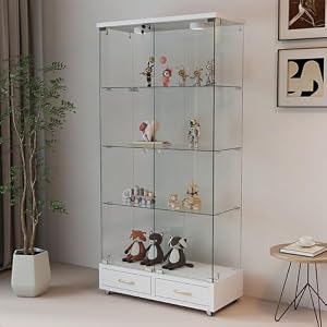 コレクションケース フィギュア・模型 ディスプレイケース 長81.5×奥行37×高さ167.5cm 大型 ガラスディスプレイキャビネット 両扉タイプ 防爆強化ガラス 収納 棚 フィギュア展示ケース 13色調光 LED照明 ディスプレイ...