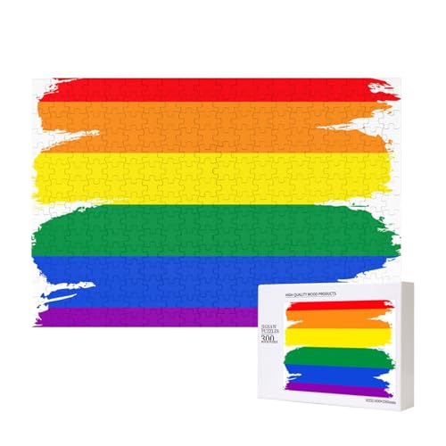 LGBT Gay Pride Flag,300 Pieces Wooden Jigsaw Family Game Jigsaw Puzzles for Adults Teens Home Decor