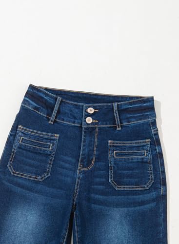 Sidefeel Women's Jeans Wide Leg High Waisted Straight Leg Fall Outfit Stretchy Denim Pants Blue Size 10