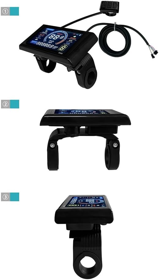 Three steps illustrating the installation of the LCD-S966 display on a handlebar