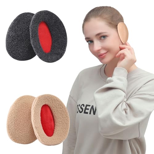 BDSHUNBF 2 Paires Cache-Oreilles Sans Bande pour Homme et Femme, Protège-Oreilles D’Hiver Doux, Extérieur, Cyclisme (Gris + Kaki, M)
