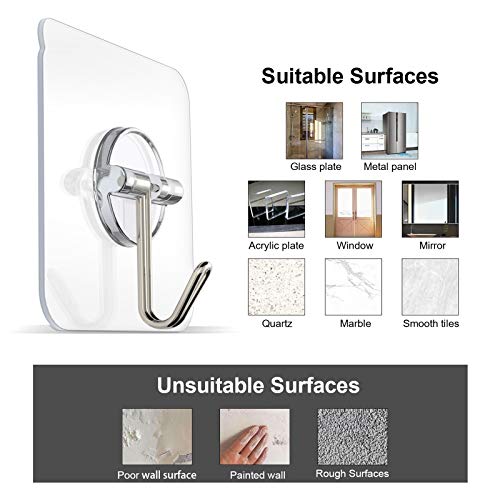 Znben-Adhesive-Hooks-Reusable-Wall-Hooks-Heavy-Duty-13LB-Utility-Hooks-Transparent-Seamless-Hooks-Waterproof-and-Oil-Proof-for-Kitchen-Bathroom-Ceiling-Office-Window-10-Pack