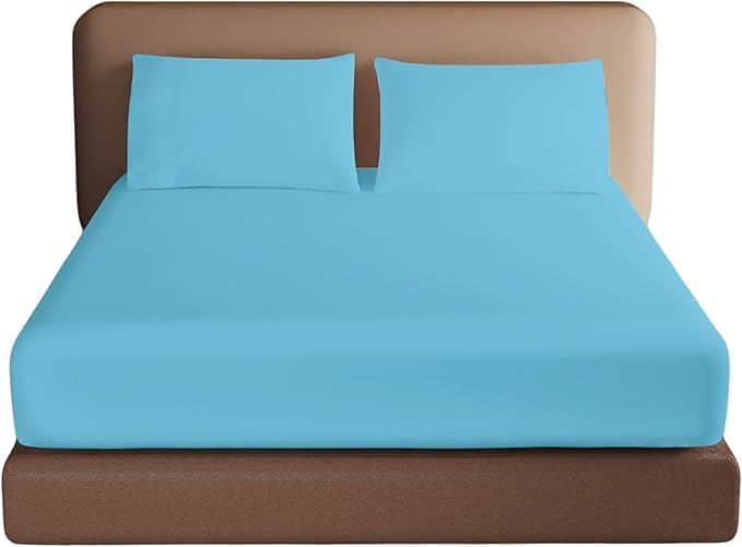 Posh Wave 2 Pack Double Sky Blue Extra Deep Fitted Sheets 40cm Deep Pocket – Super Soft 1800 Brushed Microfiber Sheets, Wrinkle Resistant, Breathable, Durable & Easy Care