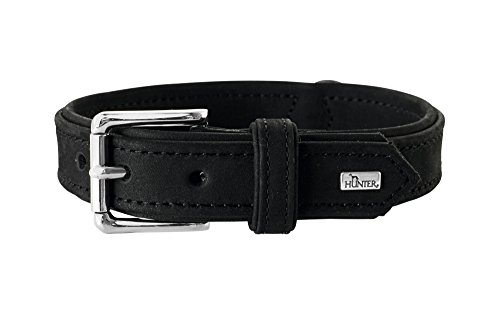 HUNTER ROLLING HILLS - Collare per cani in pelle nabuk resistente, 35 (XS-S), colore: Nero