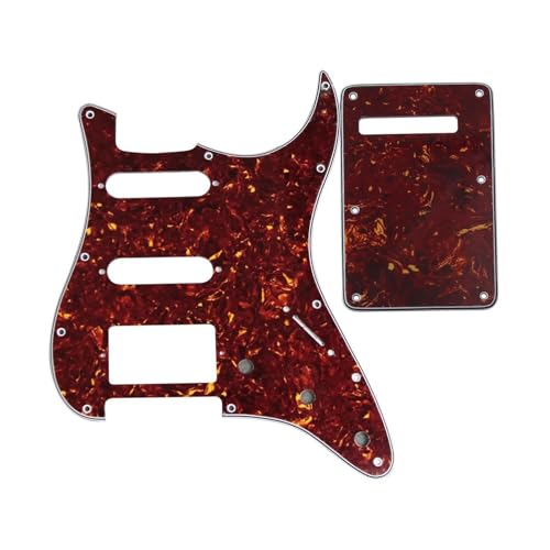 エレキギターのピックガード エレキギターピックガード HSS SSH & バックプレート スクラッチプレート & ネジ ギターパーツセット、8色オプション(Red tortoise 4ply)