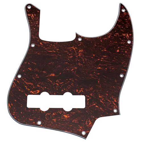 Musiclily 10 Hole J Bass Pickguard for Fender American/Mexican Made Standard Jazz Bass, 4Ply Red Tortoise