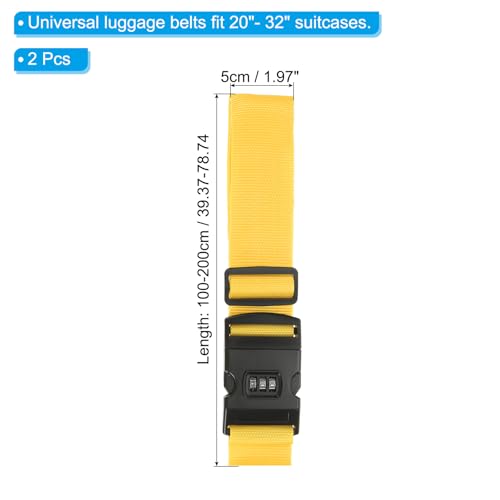 Image of PATIKIL Luggage Straps, 2 Pack Suitcase Straps Adjustable Luggage Belts Strap with Combination Lock for Luggage Suitcases Travel, Yellow