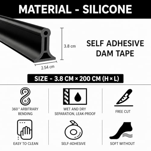 Image of Hukimoyo 2M Water Stopper for Bathroom Floor Kitchen Slab Sink Silicone Threshold Water Dam Barrier for Shower Self-Adhesive Water Stopper Bathroom Wet Area Divider Retaining Water Stopper Strip