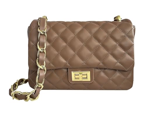 Medium Quilted Leather Crossbody Bag, Designer Soft Shoulder Light Purse, Outer Back Pocket