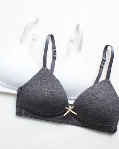 Nicole Miller Girls Training Bras - 2 Pack Molded Microfiber A-Cup Bra, Adjustable Straps - No Wire Bra for Girls (30A-36A)2