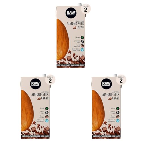 Image of Raw Pressery Almond Beverage Cacao (2 x 1000ML) 100% Lactose-Free, Plant Protein (Pack of 3)