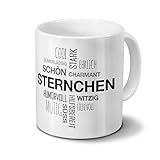printplanet Tasse mit Namen Sternchen Positive Eigenschaften Tagcloud - Schwarz - Namenstasse, Kaffeebecher, Mug, Becher, Kaffeetasse
