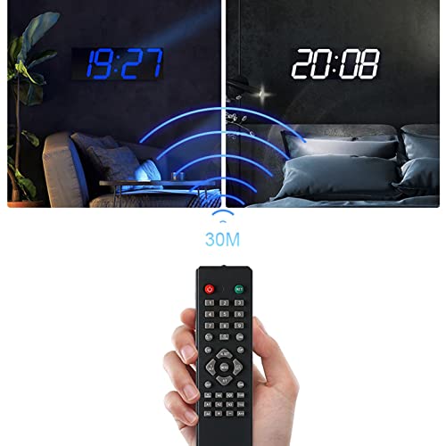 Reloj LED Digital con 16 alarmas, 8 Niveles de Brillo, Temporizador de Cuenta Regresiva, visualización de Fecha y Temperatura - Tamaño Grande (luz Azul)