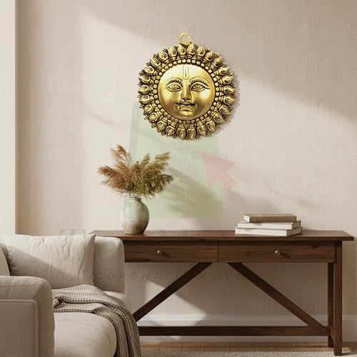 Image of Brass Sun | Weight - 800 G Approx | 6 Inch Approx | Brass Surya Wall Hanging | Home Decor | Sun for Vastu | Sun Idol Face for Positivity at Home & Office