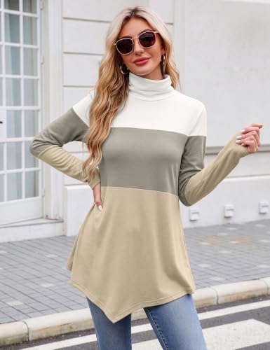 Image of JUSTFASHIONNOW Turtle Neck Shirts for Women Long Sleeve Fall Tunic Tops