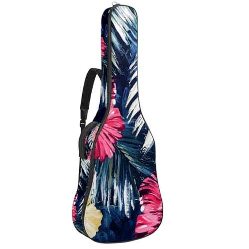 Étui souple pour guitare acoustique avec sangle à dos et 2 poches motif fleurs d'hibiscus