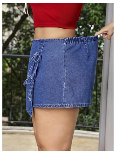 Floerns Women's Plus Size Wrap Denim Skirt Bow Asymmetrical Elastic Waist Short Skirts2