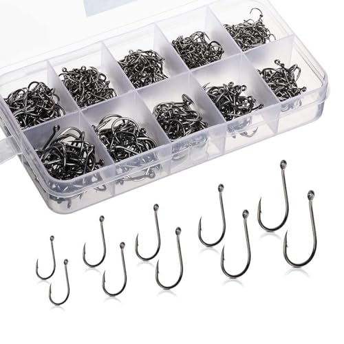 200 Uds anzuelos de acero al carbono, anzuelos para carpa con caja de plástico, adecuados para peces de agua dulce y salada