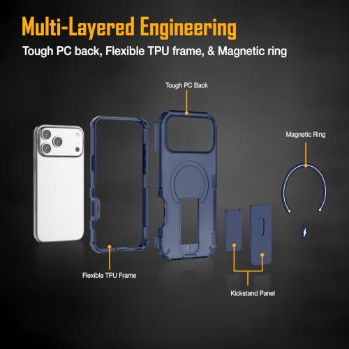Image of ZAP CASE Matte Kickstand Case for iPhone 17 Pro Max | Magsafe Compatible | Premium Polycarbonate Back + Flexible TPU Bumper | Foldable Stand | Military-Grade Drop Protection | Anti-Fingerprint | Blue
